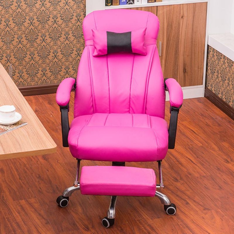 White PU Leather Office Chair with Reclining Backrest