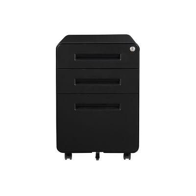 Black Metal 3 Drawer Mobile Pedestal Under Desk File Cabinet