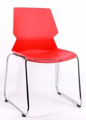 Red Color PP Chrome Sled Frame Stackable for 4PCS with Foot Pads Conference Chair