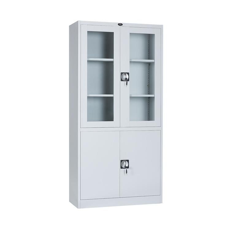 Tall Powder Coated Assembled Office Storage Metal Steel Cupboard Stationery Cupboard with Glass Doors