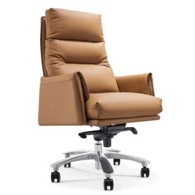 Luxury High Back PU Boss Manager Executive Office Faux Reclining Desk Wooden Office Swivel Reclining Genuine Leather Chairs