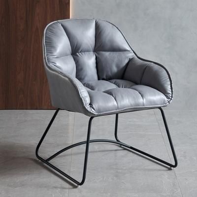Blue Leather Small Lounge Chair Accent Leisure Chair with Metal Feet