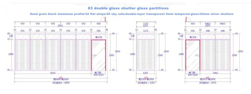 Modern Office Clean Double Glass Partition Wall Aluminium Frame Soundproof Office Partition Design
