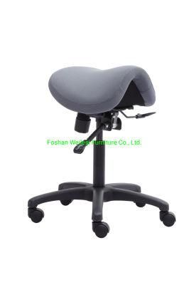 Back Angle Adjustment Normal Foam Seating Comfortable Grey Fabric Upholstery 300mm Nylon Base Nylon Caster Saddle Chair