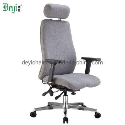 Grey Fabric Upholstery High Back Functional Mechanism with PU Adjustable Arm Aluminium Base Office Chair