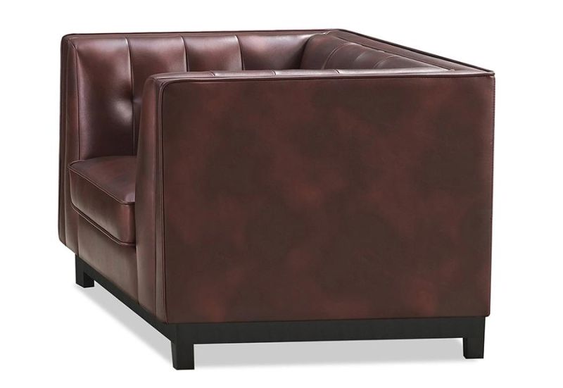 Home Furniture Genuine Brown Leather 3 Seater Button Back Cushion Living Room Sofa