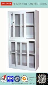 Metal Office Furniture with Upper &amp; Lower Steel Framed Sliding Glass Doors Cabinet