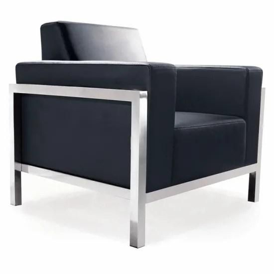 Stainless Steel Frame Black Leather Office Sofa