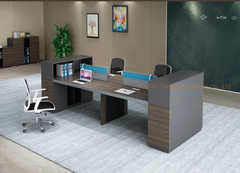 Simple Fashion Style Melamine Office Furniture 4 Persons Staff Workstation