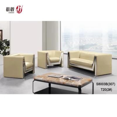 1+1+3 Seater Leather Waiting Sofa for Office Seating with Chrome Fixed Base