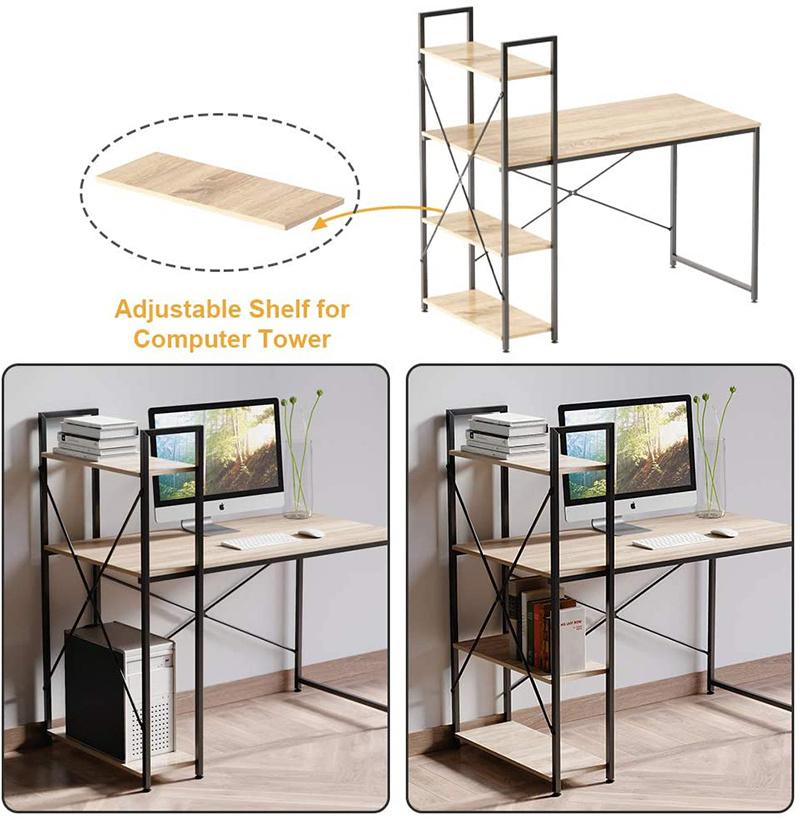 Wooden Metal Frame Computer Desk with Bookcase Furniture for Office and Home