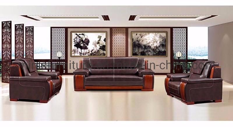 (M-SF13) Office Furniture Wood Frame Black Leather Sofa Set Including Coffee Table