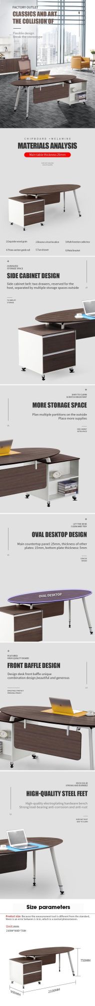 Straight I-Shaped Oval Small Staff Computer Table Metal Frame Leg Office Furniture Desk for Home