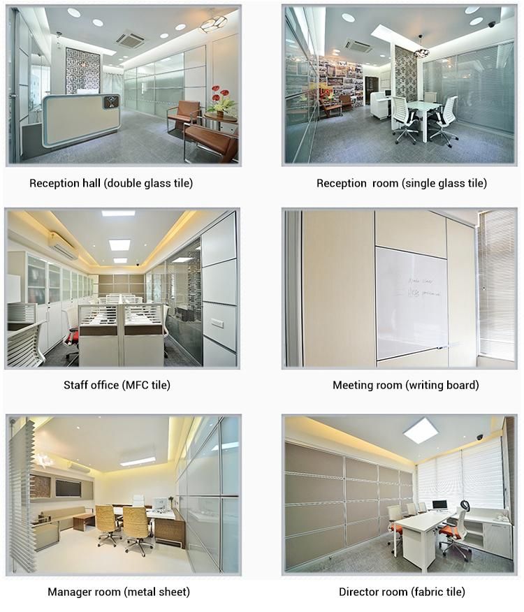 Office Glass Partition Wall Divider Aluminium Frame Soundproof Dismountable Office Glass Partition