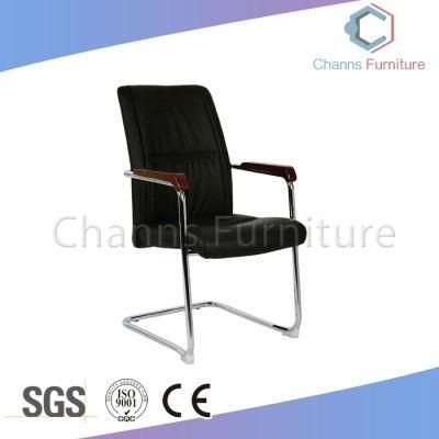 Modern Black Leather Meeting Chair with Solid Wood Arm (CAS-EC1830)