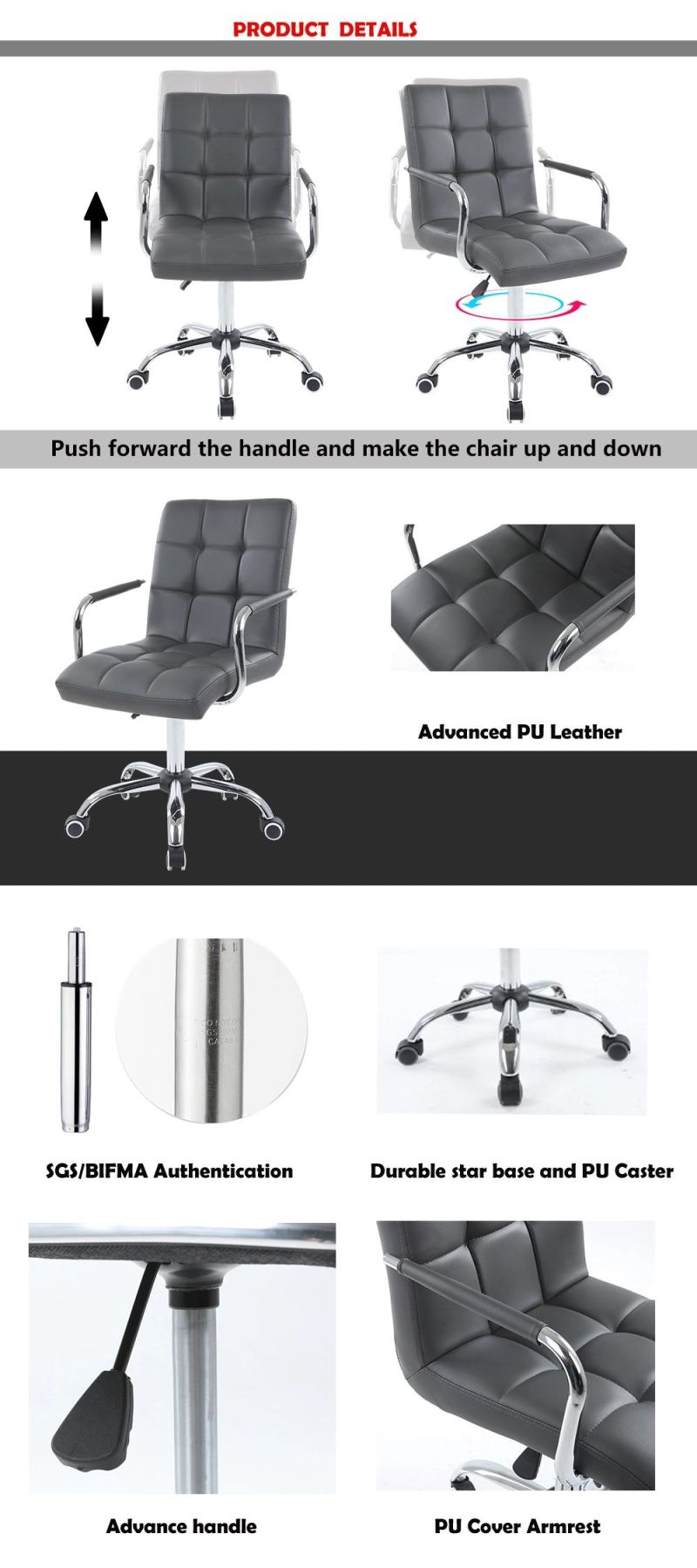 PU New Design Swivel Bar Stools with Wheels Metal Chairs Bar Chairs Office Chair