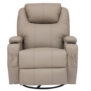 Rice White Soft Functional Sofa PU Leather Swivel and Glider Manual Recliner with 2 Cup Holders