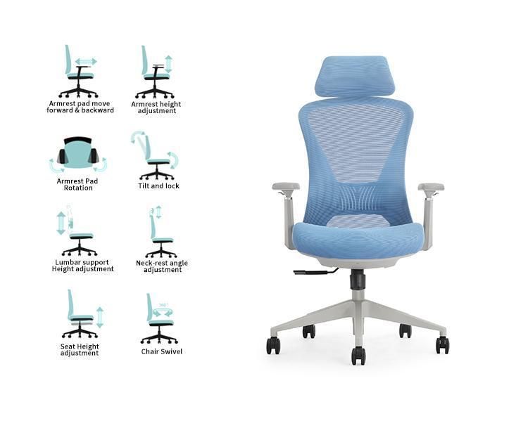 Computer Swivel Ergonomic Mesh Office Staff Chair with Headrest