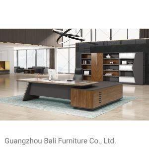 Factory CEO Commercial Office Table Furniture Luxury L-Shaped Executive Desk with Bookcase (BL-WN91D3201)