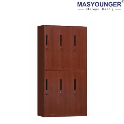 6 Doors Steel Locker Thermal Transfer Printing Wooden Colour