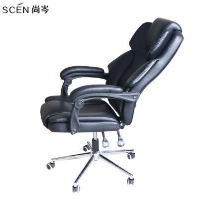 Elegant Warm Leather Office Chair High Back Executive Wooden Armrest Office Chair
