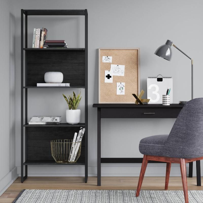 Double Side Black Computer Desk Shelf for Living Room