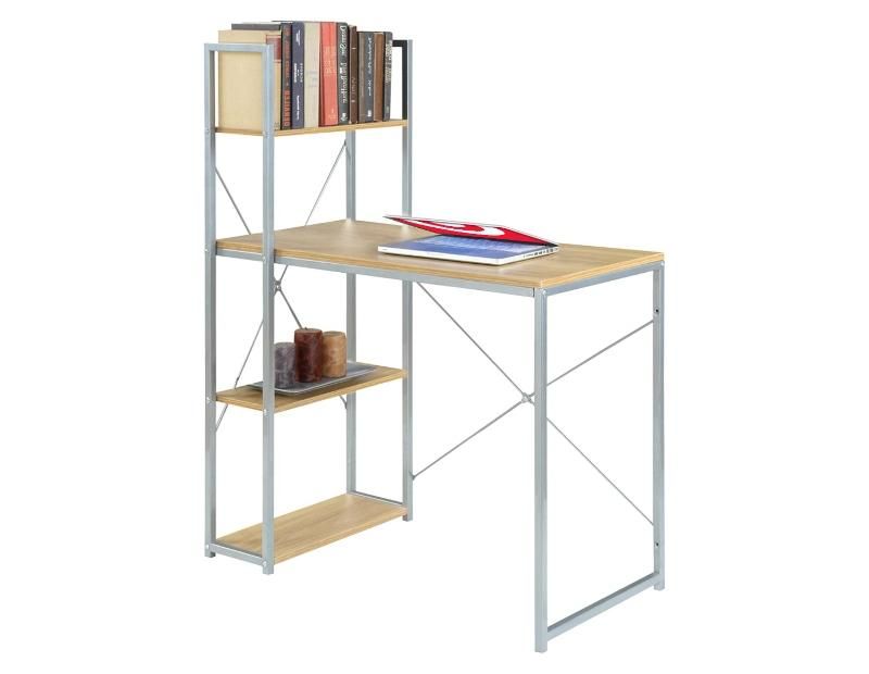 Metal Framed Wood Computer Table with Bookshelf