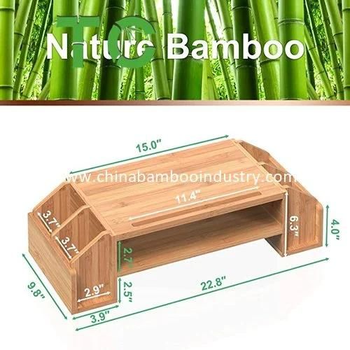 Bamboo 2-Tier Monitor Riser with Adjustable Storage Organizer Desktop Stand