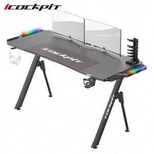 Icockpit Metal Desk Office Computer Home Office Desk with RGB Lights Commercial Gaming Desk