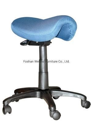 300mm Nylon Base 140mm Class IV Gaslift Two Handle Light Duty Mechanism Blue Fabric Saddle Seat Chair