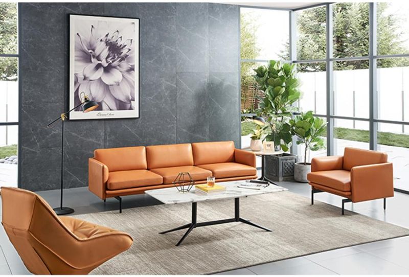 Modern Luxury Comfortable Leather Living Room Sofa Set with Metal Base