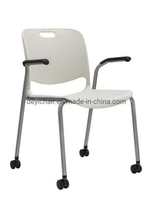 White Color with Seat Cushion Chromed Finished 4 Legs Frame Stool with Seat Cushion Plastic Shell Chair with Casters