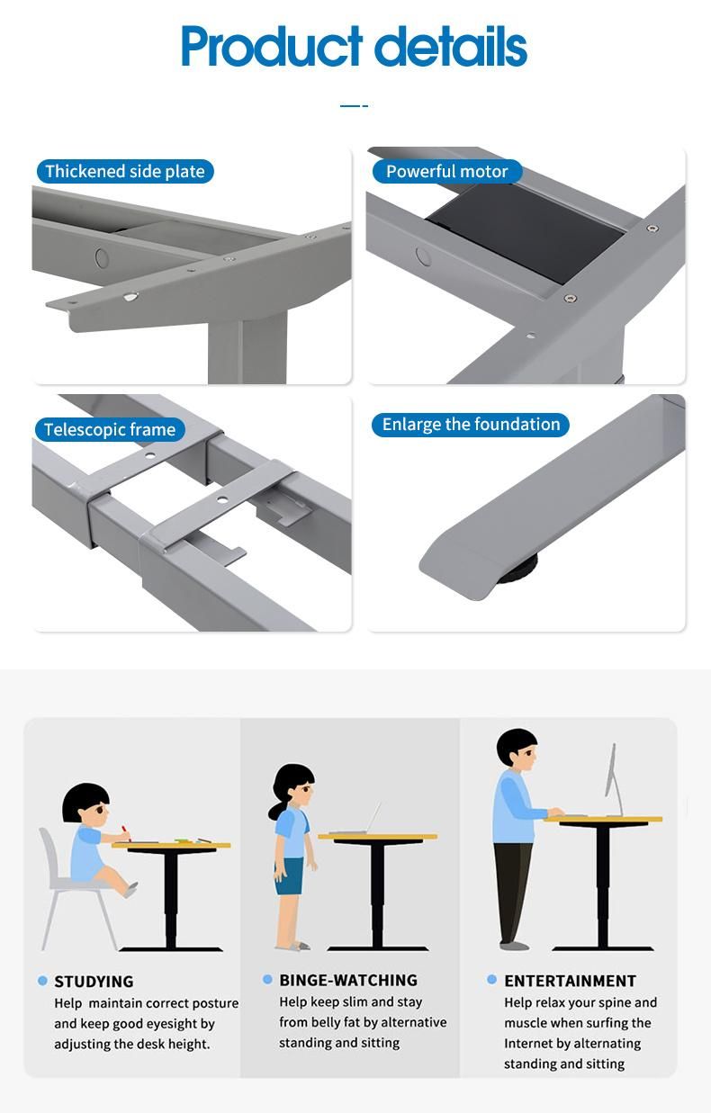 Electric Motors Adjustable Desk Sit to Stand up Office 3 Segments Lifting Column Standing Desk