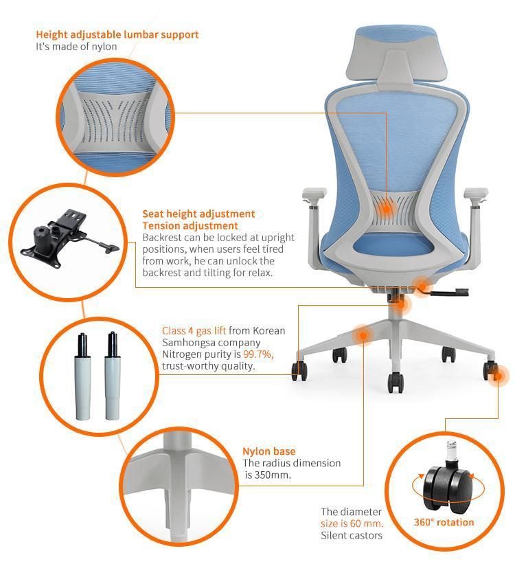 Computer Swivel Ergonomic Mesh Office Staff Chair with Headrest