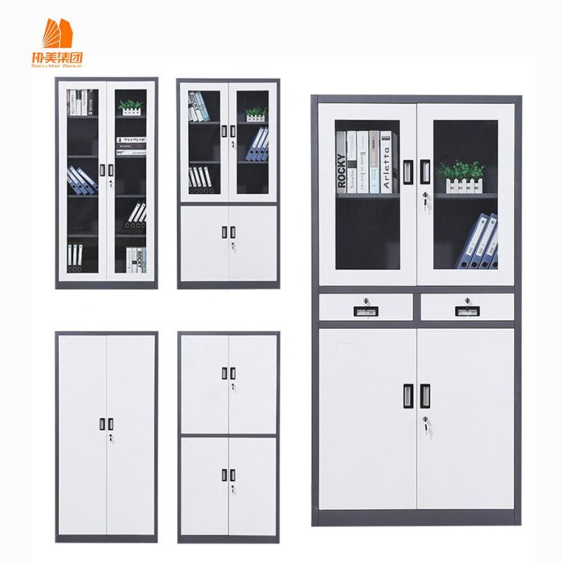 Knock Down Glass Door Steel File Storage Cabinet Filing Cupboard