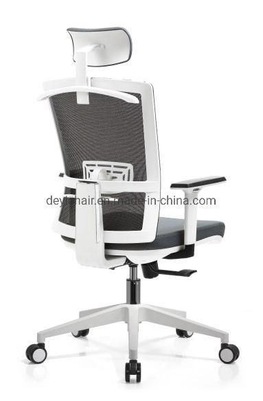 White Color Frame Simple Tilting Mechanism with Headrest BIFMA Standard Nylon Base High Back Office Mesh Back Chair