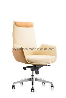 PU/Leather Upholstery for Seat and Back PU Castor Chromed Finished Gas Lift Medium Back Aluminum Base Chair