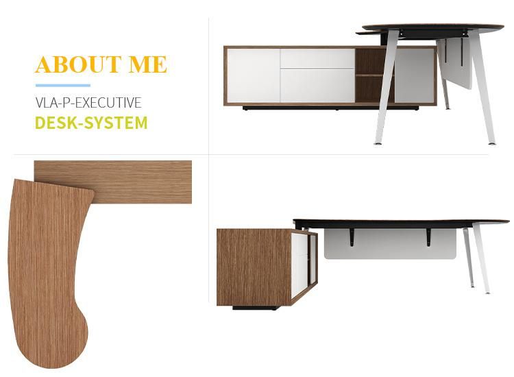 High Quality P Shape Modern Executive Wooden Office Desk with Side Table