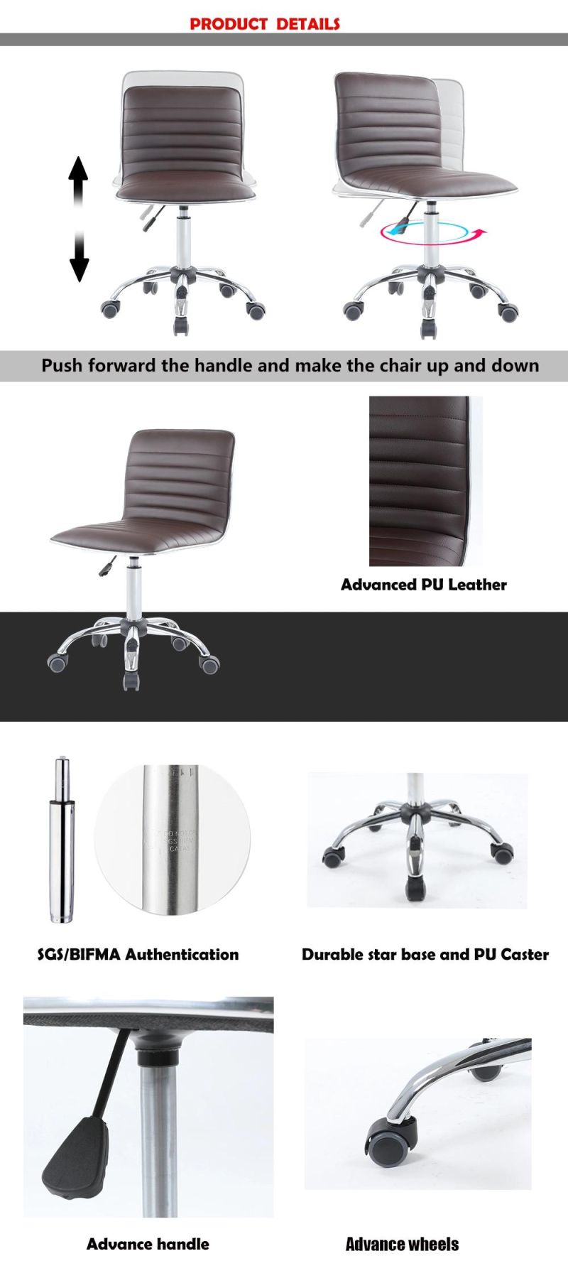 Home Office Chair Task Computer Chair Swivel Adjustable Height Soft PU Bar Stool