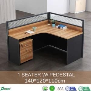 MFC Panel Call Center L Shape Glass Design Cubicle Cluster Partition Desk Workstation with Mobile Cabinet Drawer (AP-L01)