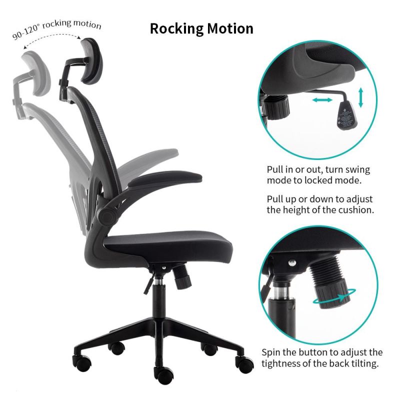 Home and Office Furniture Chair Wholesale New Swivel Ergonomic Mesh Swivel Computer Executive Office Chairs with Headrest and Flip up Armrest