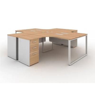 Modern Melamine Screen 4 Person Office Workstation with Cabinet