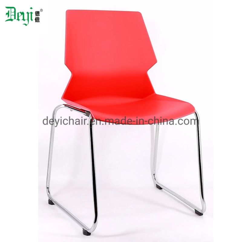 Red Color PP Chrome Sled Frame Stackable for 4PCS with Foot Pads Conference Chair