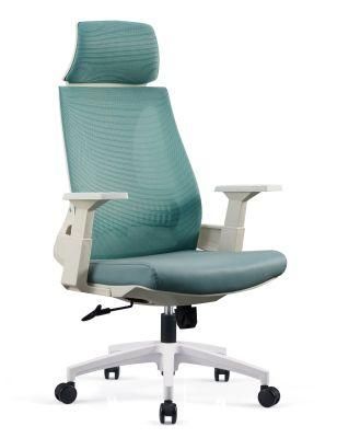 White Fabric Movable Headrest Armrest Comfortable Office Chairs Meeting Chairs