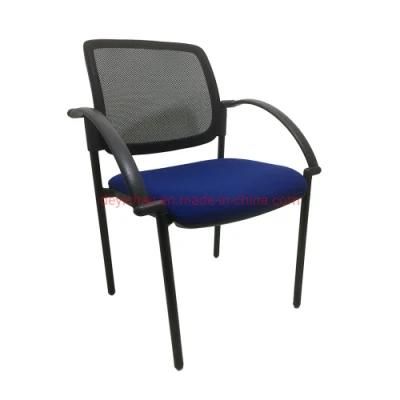 with PP Arm Black Coated Finished 4 Legs Frame Mesh Upholstery for Backrest Foam+Fabric for Seat Stacking Chair
