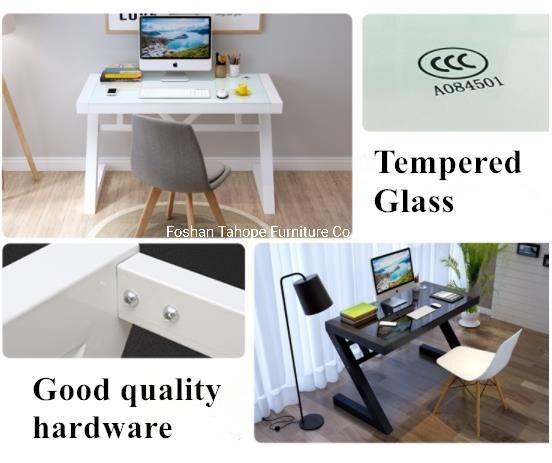 Best Quality Tempered Glass Faced with Stainless Steel Support Office Table for Sale