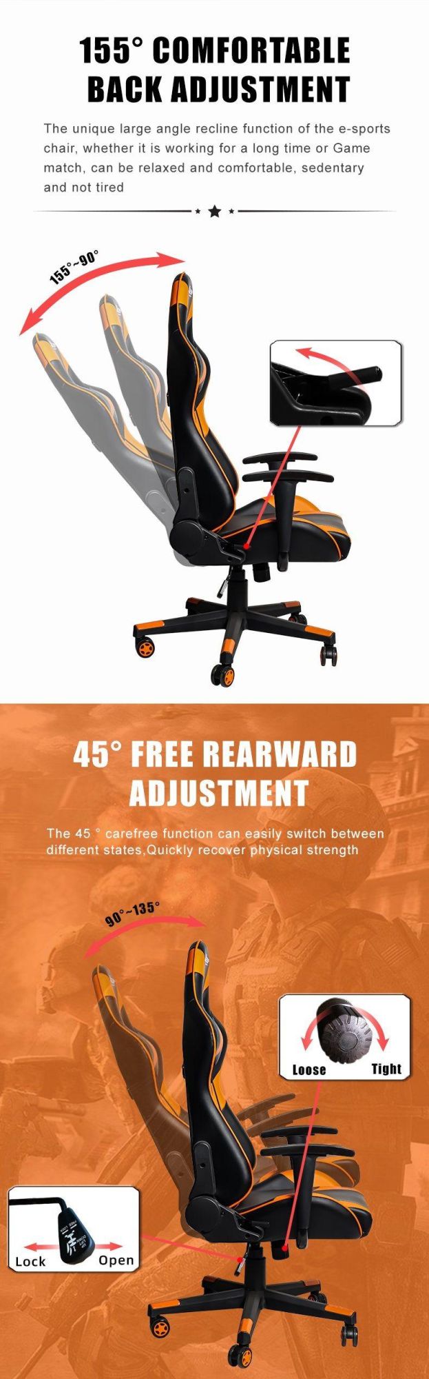 High Quality PU Leather Ergonomic Swivel Chair Adjustable Computer Gaming Chair