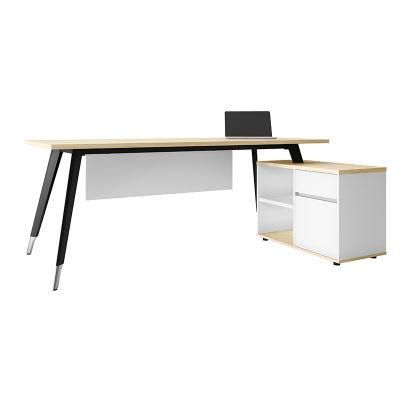 Office Furniture Desk Manger L Shape Staff Computer Table with Side Cabinet