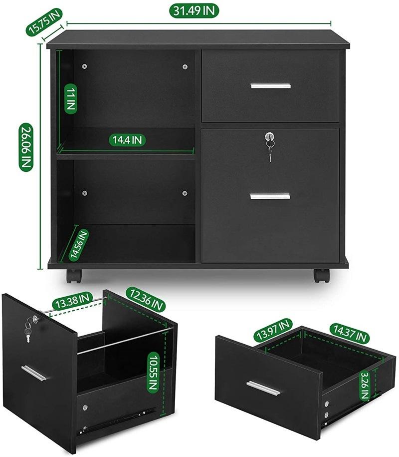 2 Drawers Wooden Lateral File Cabinet with Lock Mobile Filling Cabinet for Home Office