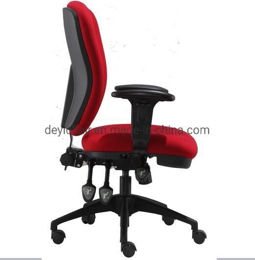 Three Lever Heavy Tudy Mechanism with Adjustable PU Armrest High Nylon Base Red Color Office Chair